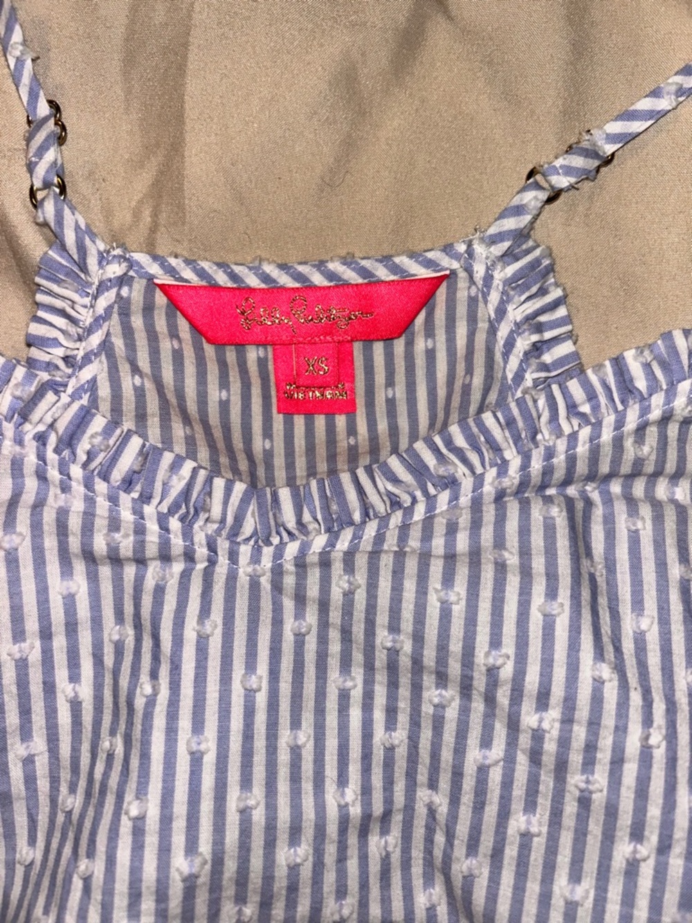 Lilly Pulitzer Blue and White Striped Dot-Textured Cami
